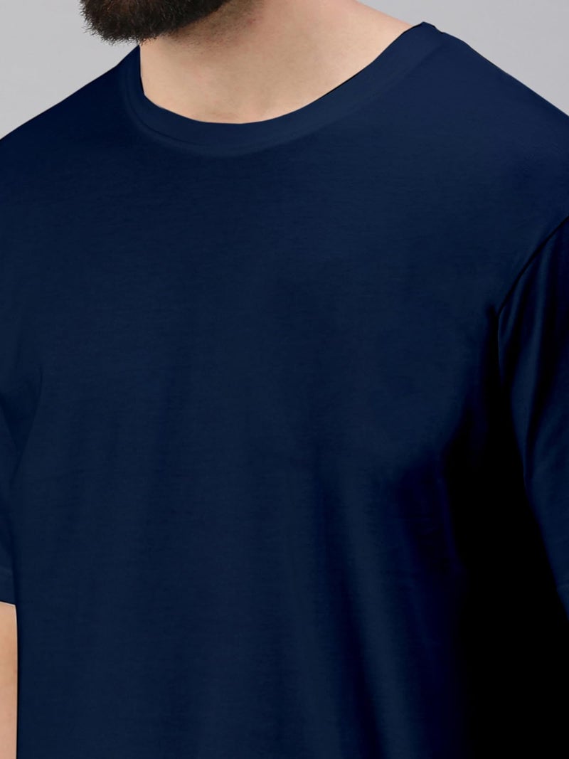 Veirdo®Navy Oversized Baggy Fit Drop Shoulder Half Sleeves Round Neck Solid Pure Cotton T-Shirt for Men (OS_100_Navy_L) - Image 5