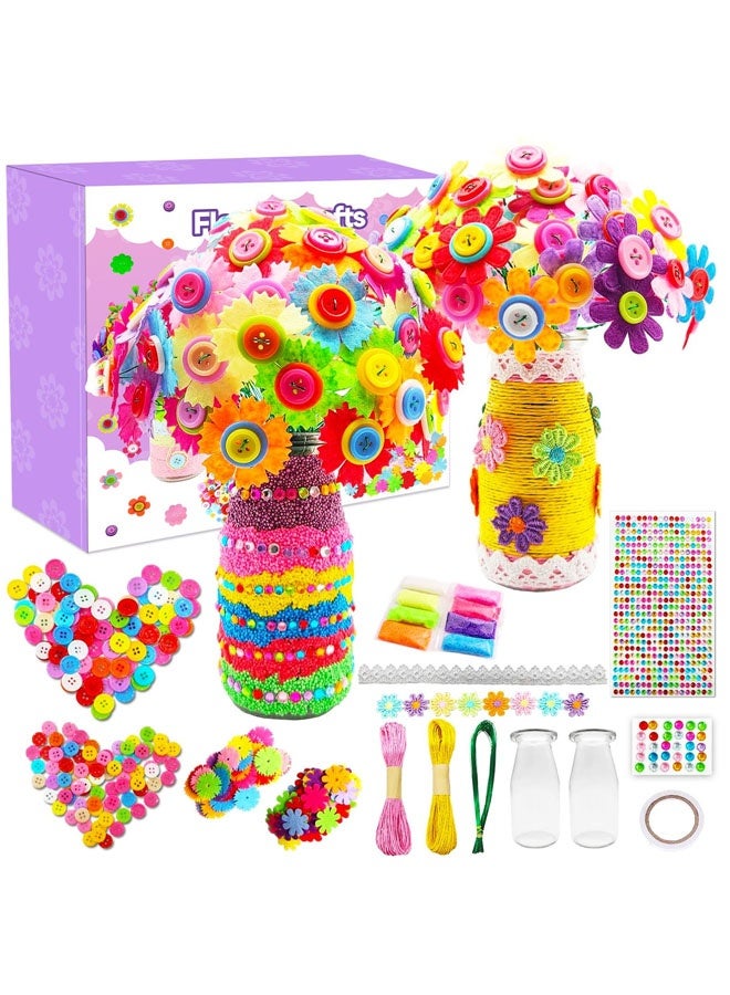 Bukela Crafts for Girls Ages 4-12 Gift Make Your Own Flower Bouquet with Buttons Felt Flowers, Christmas Gifts Vase Art and Craft for Kids- DIY Activity for Boys & Girls Age 6 7 8 9 10 11 12 Year Old - Image 1