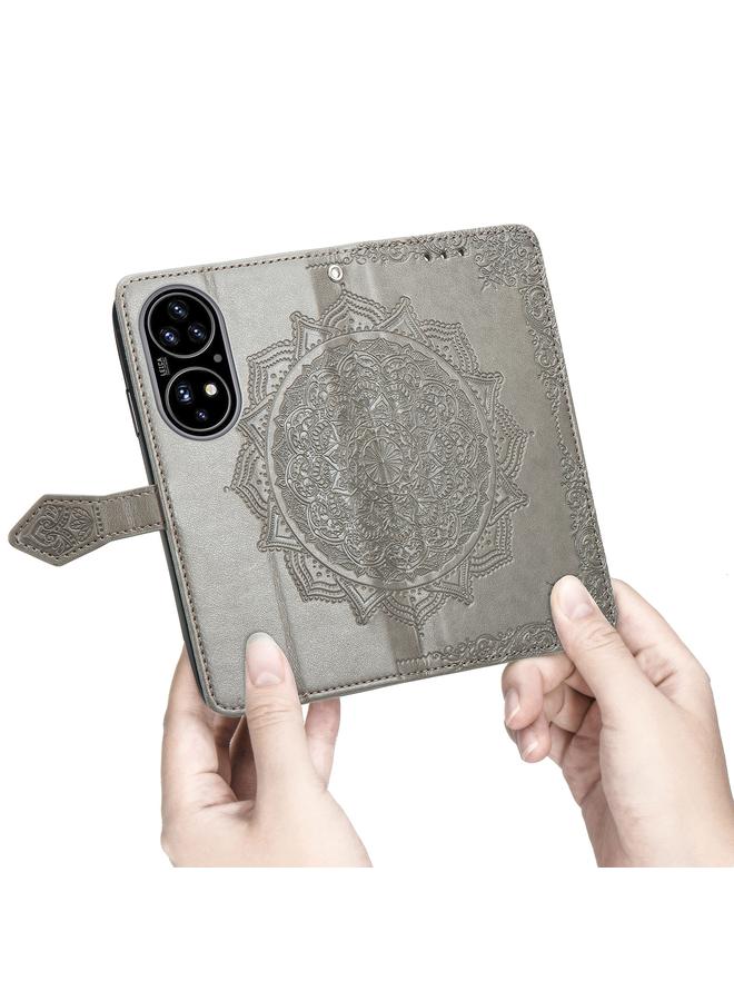 زبون جراب لهاتف Huawei P50 من الجلد المنقوش بنقشة زهرة ماندالا مع حامل / فتحة بطاقة / محفظة / حبل تعليق - Image 5