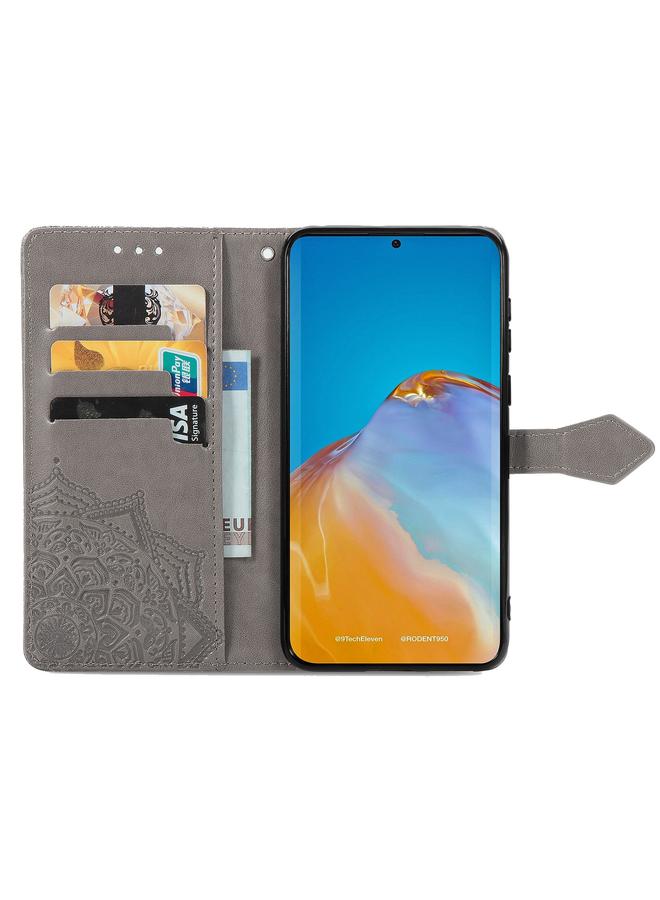 زبون جراب لهاتف Huawei P50 من الجلد المنقوش بنقشة زهرة ماندالا مع حامل / فتحة بطاقة / محفظة / حبل تعليق - Image 3