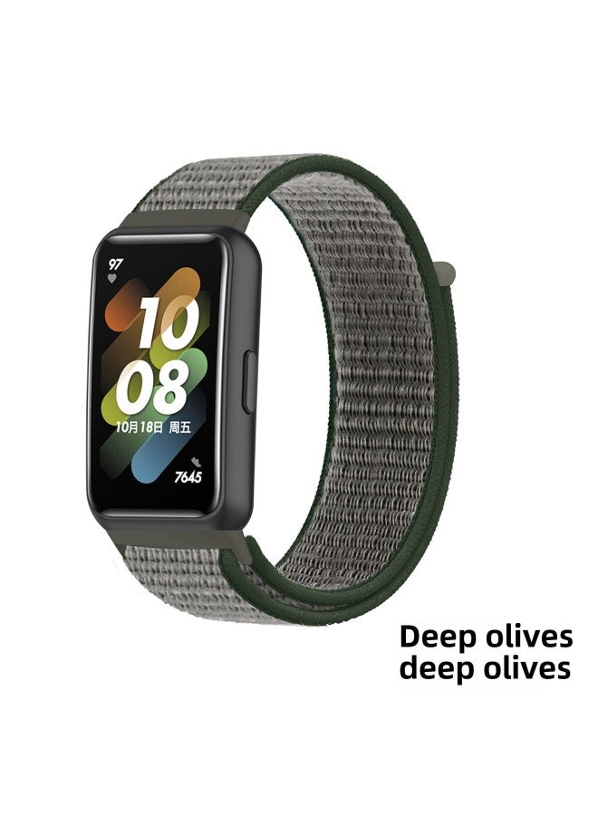 For Huawei Band 7 Nylon Strap Magic Tape Loop Digital Watch Band Smart Wristband Accessory-Color:16# Deep Olive  - Image 1