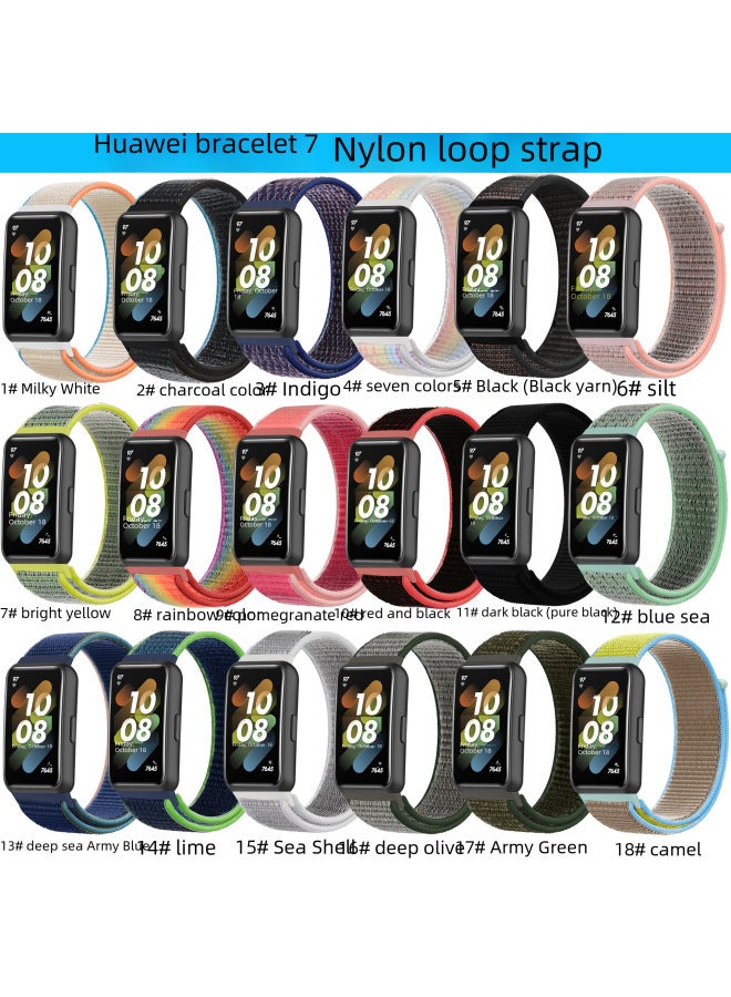 For Huawei Band 7 Nylon Strap Magic Tape Loop Digital Watch Band Smart Wristband Accessory-Color:16# Deep Olive  - Image 3