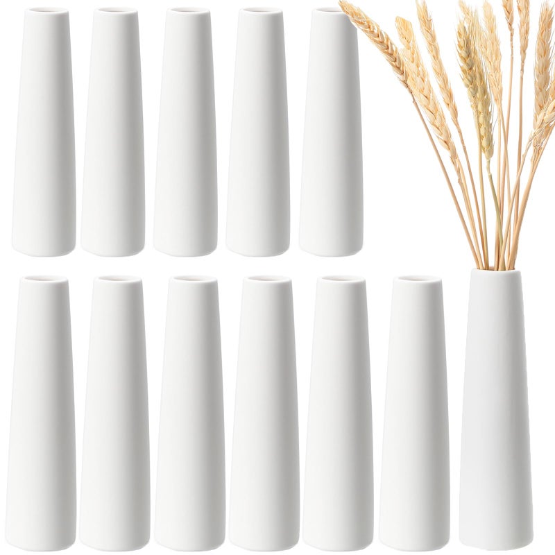 Ninehaoou 12 Pieces White Ceramic Vases for Home Decor 7.09 inch Tall Vases for Centerpieces Modern Floral for Wedding Party Event Home Office Decoration (Modern) - Image 1