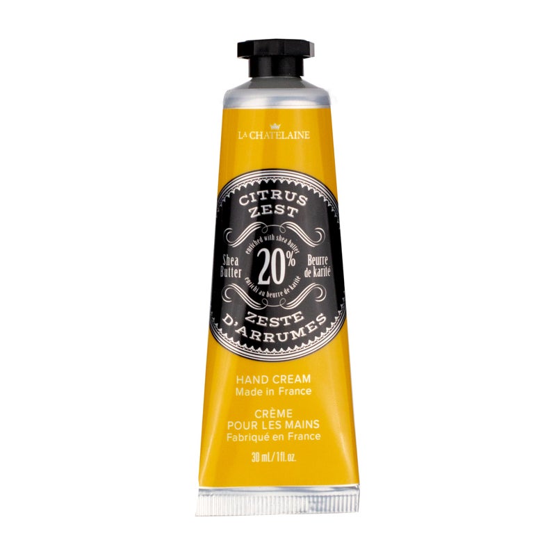 La Chatelaine 20% Shea Butter Hand Cream Travel Size, Men, Unisex, Organic Argan Oil, Moisturizing, Nourishing, Extra-Rich Hand Lotion, Made in France, Paraben Free, 1 oz / 30ml (Citrus Zest) - Image 1