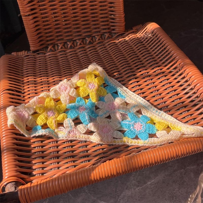 وشاح رأس كروشيه، عصابة رأس محبوكة للنساء، أغطية رأس برباط من الزهور، أوشحة شعر للبنات، 3 قطع، أزرق ووردي وأرجواني - Image 2