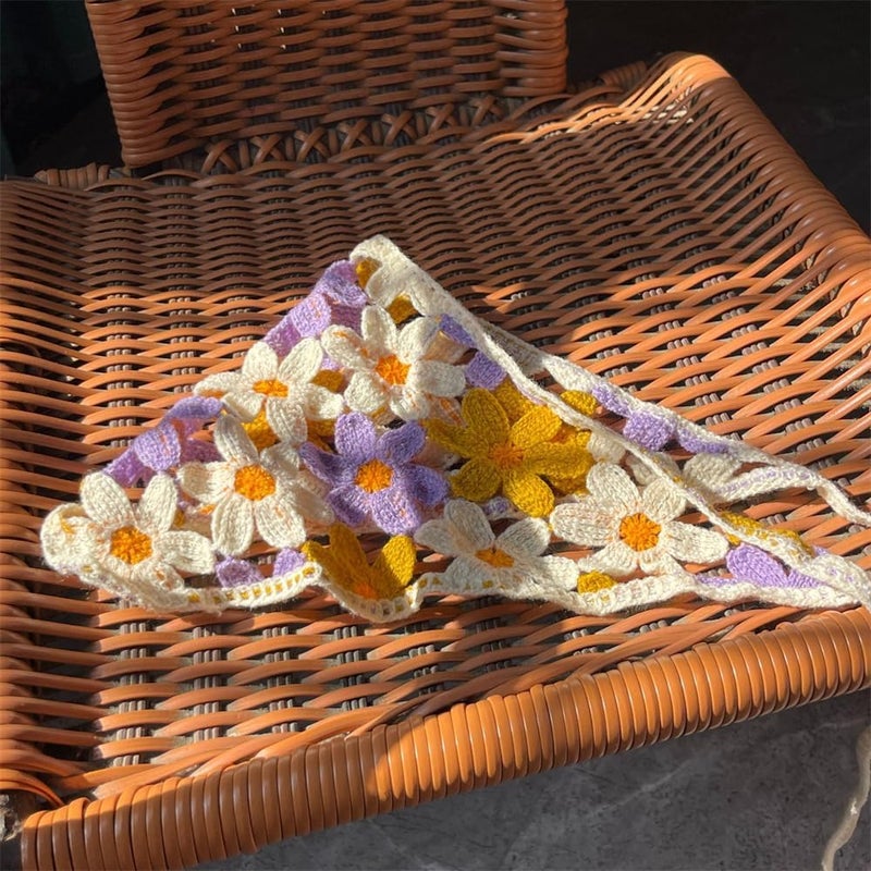 وشاح رأس كروشيه، عصابة رأس محبوكة للنساء، أغطية رأس برباط من الزهور، أوشحة شعر للبنات، 3 قطع، أزرق ووردي وأرجواني - Image 4