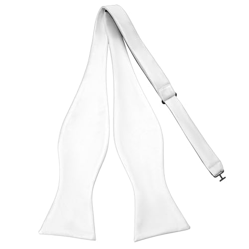 PenSee Mens Self Bow Tie White Solid Jacquard Woven Silk Bow Ties - Image 1