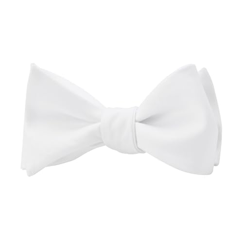 PenSee Mens Self Bow Tie White Solid Jacquard Woven Silk Bow Ties - Image 3