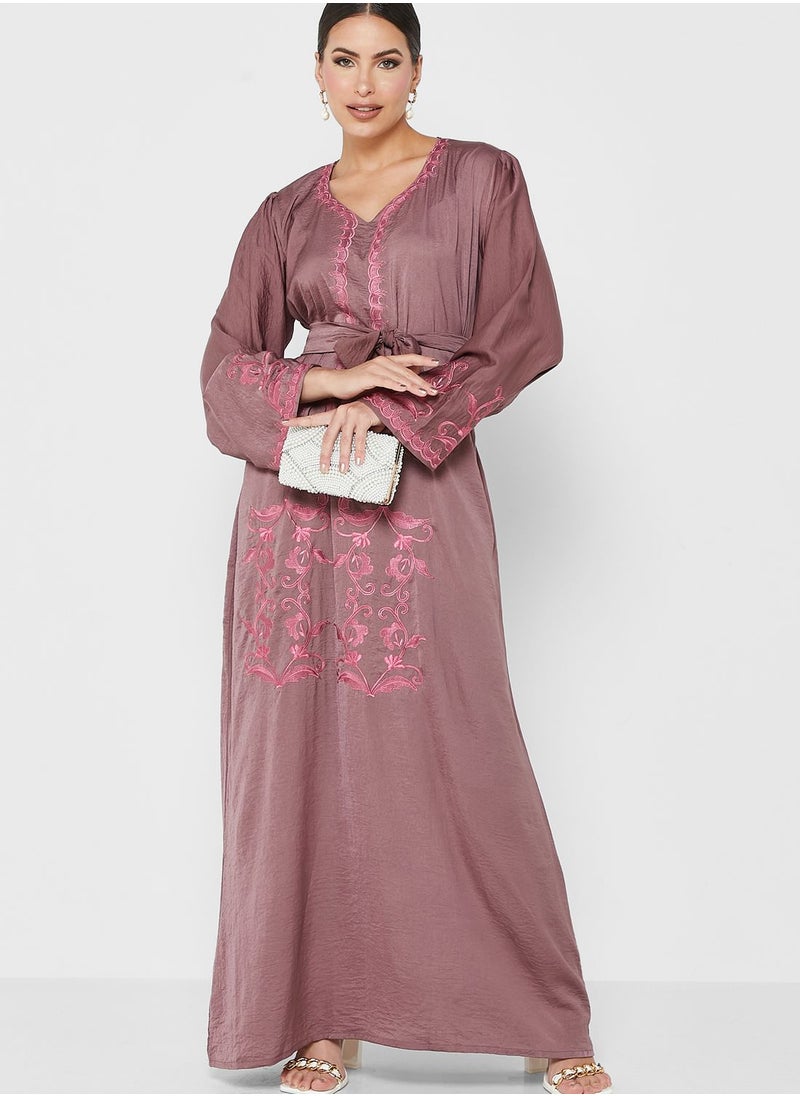 hayas closet - Embroidered Belted jalabiya - Image 1
