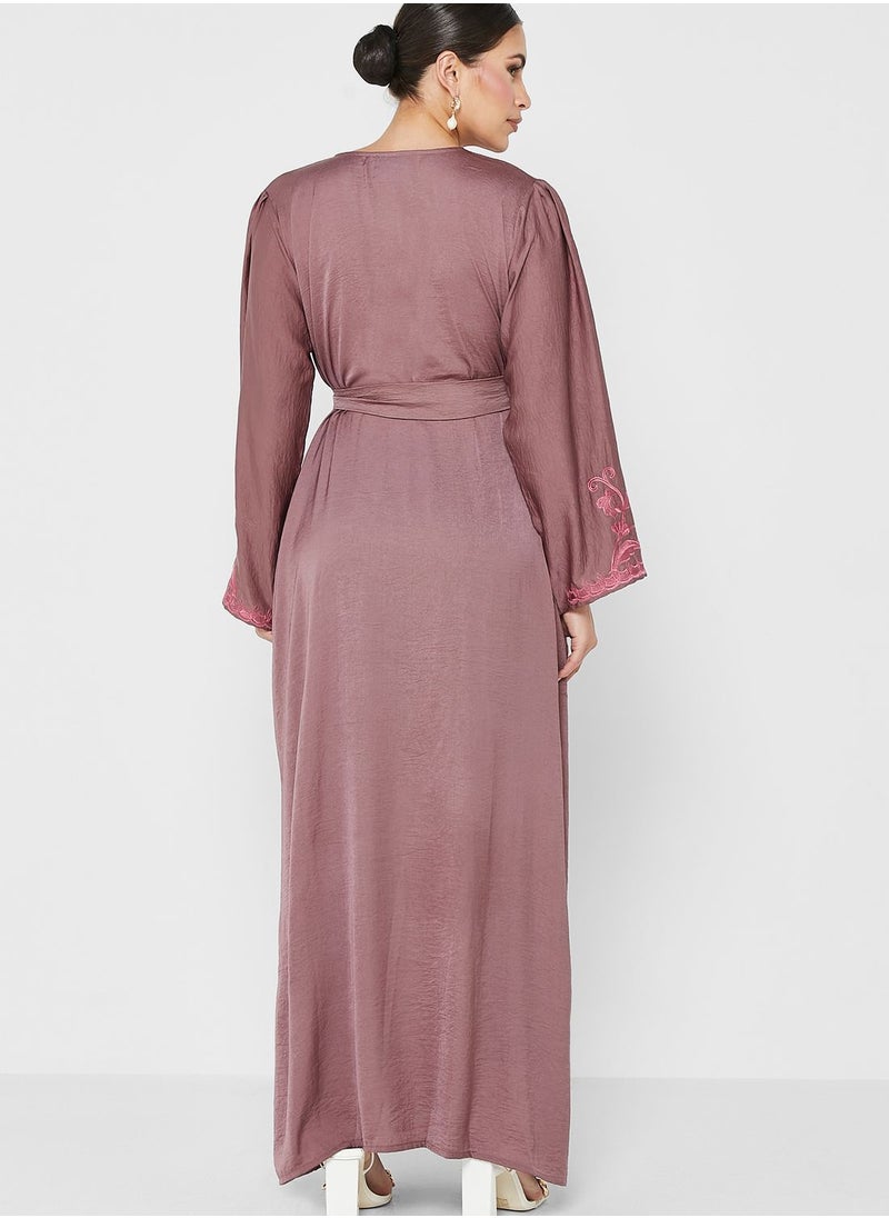 hayas closet - Embroidered Belted jalabiya - Image 1
