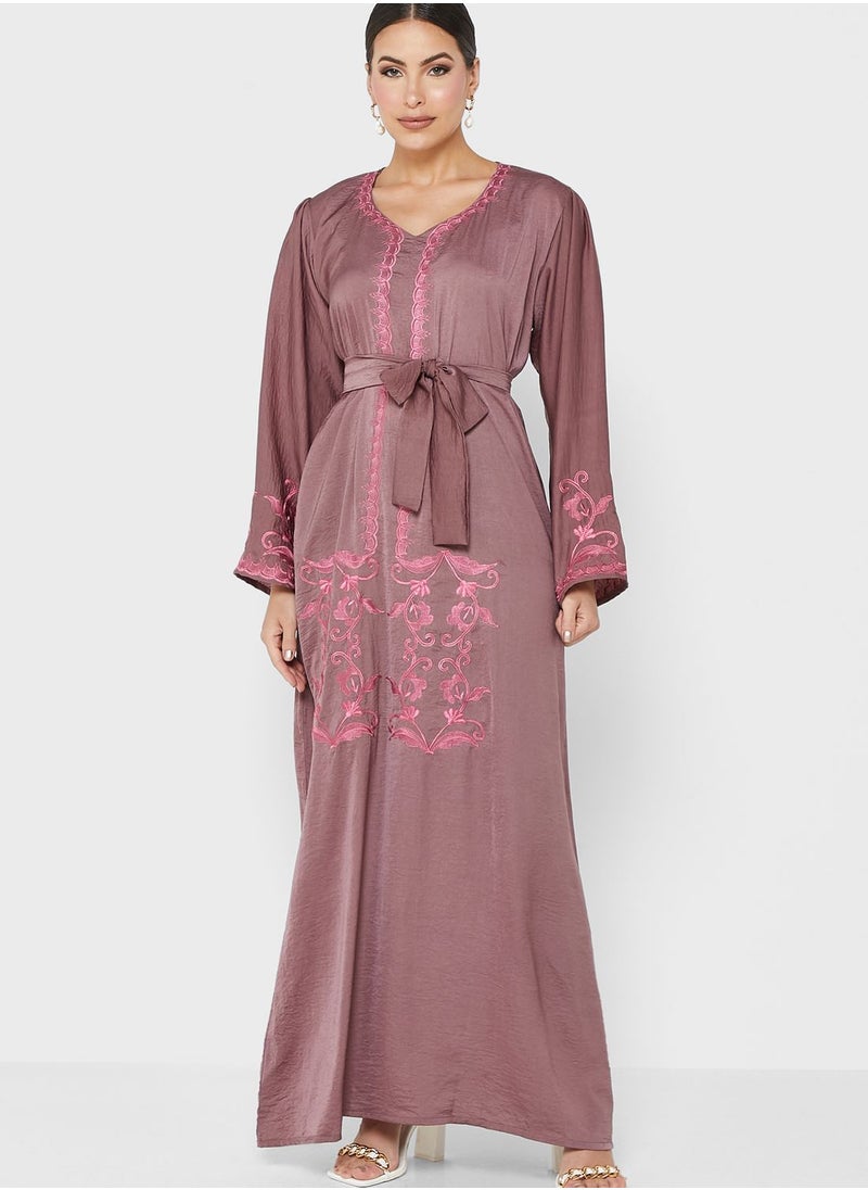 hayas closet - Embroidered Belted jalabiya - Image 1