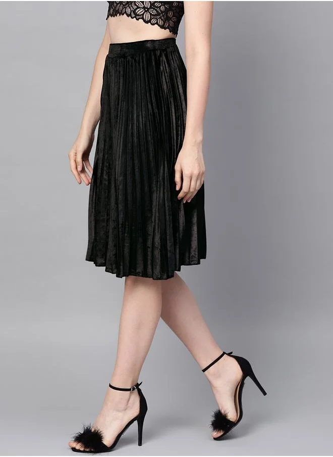 ساسافراس Velvet Pleated Knee Length Skirt by Styli