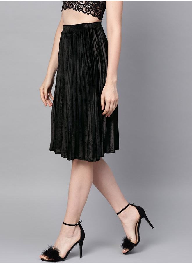 SASSAFRAS - Velvet Pleated Knee Length Skirt by Styli - Image 1