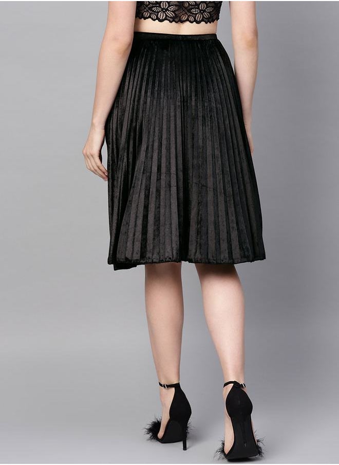 SASSAFRAS - Velvet Pleated Knee Length Skirt by Styli - Image 1