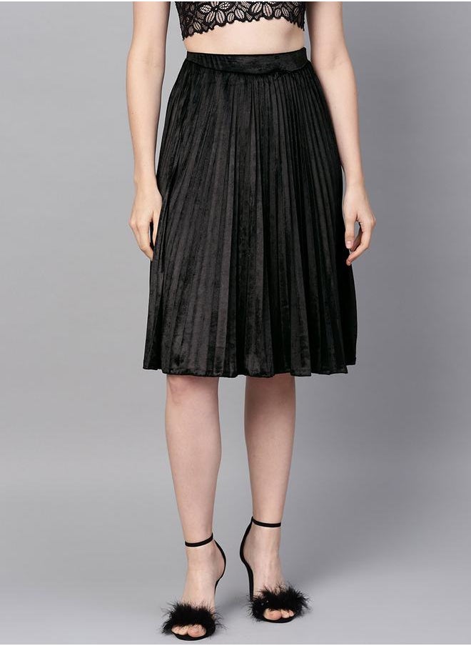 SASSAFRAS - Velvet Pleated Knee Length Skirt by Styli - Image 1