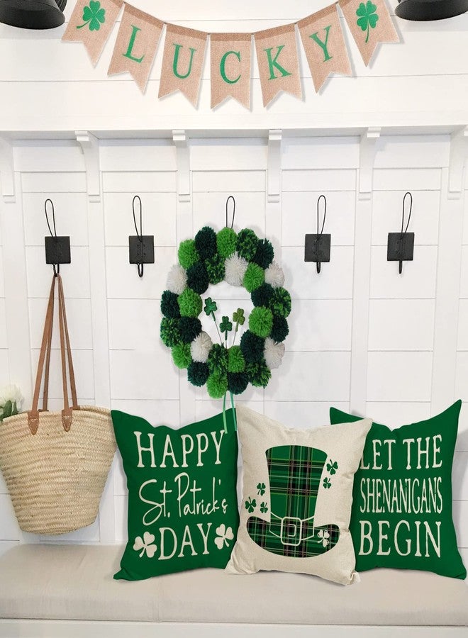 YCOLL St Patricks Day Decorations Throw Pillow Covers 18x18 Set of 4 Scottish Tartan Plaid St Patricks Day Hat Farmhouse Classic Decorative Square Cushion Cases for Sofa Couch - Image 4
