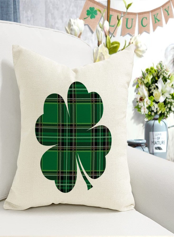 YCOLL St Patricks Day Decorations Throw Pillow Covers 18x18 Set of 4 Scottish Tartan Plaid St Patricks Day Hat Farmhouse Classic Decorative Square Cushion Cases for Sofa Couch - Image 5