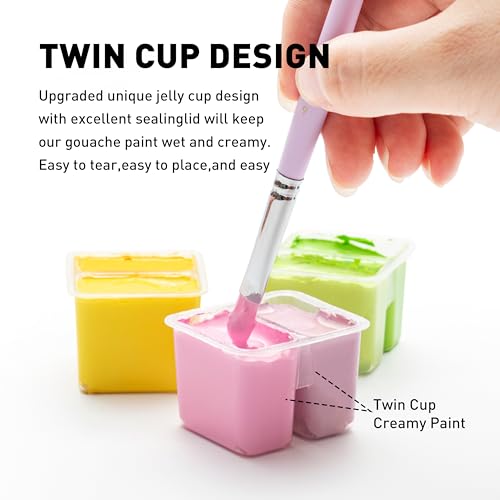 HIMI مجموعة طلاء جواش هيمي بتصميم كوب مزدوج مع 3 فرش طلاء، 48 لون 12 جرام، تصميم كوب جلي، طلاء غير سام للكانفاس والورق، مستلزمات فنية للمحترفين (فرو الخوخ) - Image 2