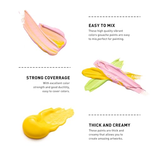 HIMI مجموعة طلاء جواش هيمي بتصميم كوب مزدوج مع 3 فرش طلاء، 48 لون 12 جرام، تصميم كوب جلي، طلاء غير سام للكانفاس والورق، مستلزمات فنية للمحترفين (فرو الخوخ) - Image 4