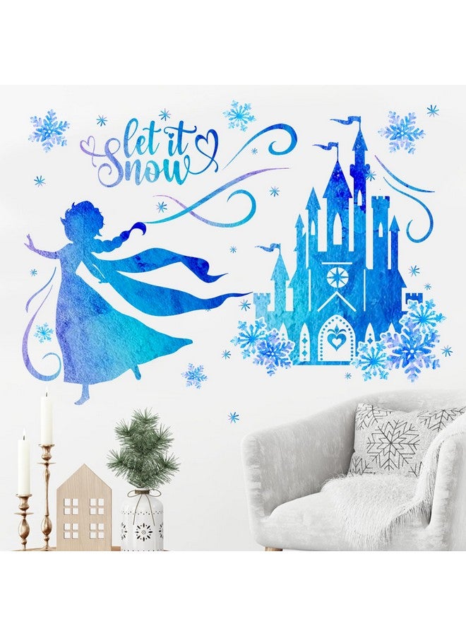 Mfault Winter Princess Frozen Castle Blue Wall Decals Stickers, Let It Snow Elsa Snowflake Nursery Christmas Decorations Girls Bedroom Art, Kids Toddlers Playroom Living Room Decor - Image 3