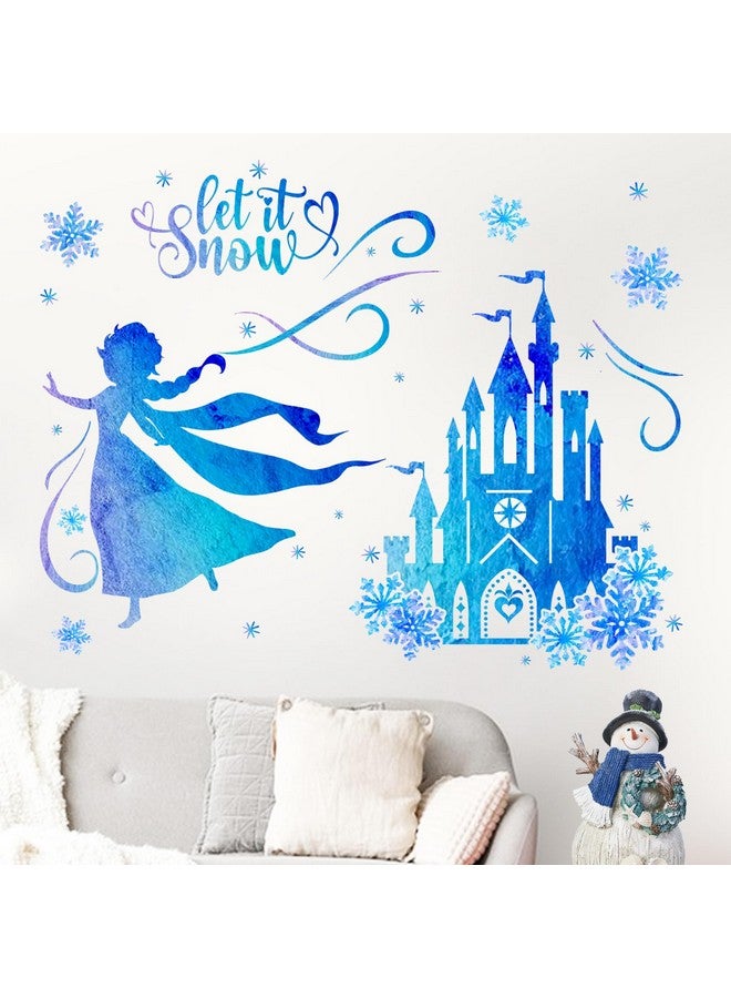 Mfault Winter Princess Frozen Castle Blue Wall Decals Stickers, Let It Snow Elsa Snowflake Nursery Christmas Decorations Girls Bedroom Art, Kids Toddlers Playroom Living Room Decor - Image 5