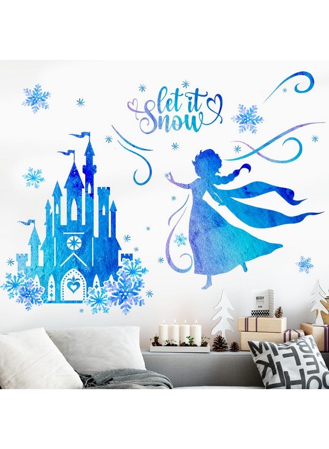 Mfault Winter Princess Frozen Castle Blue Wall Decals Stickers, Let It Snow Elsa Snowflake Nursery Christmas Decorations Girls Bedroom Art, Kids Toddlers Playroom Living Room Decor - Image 4