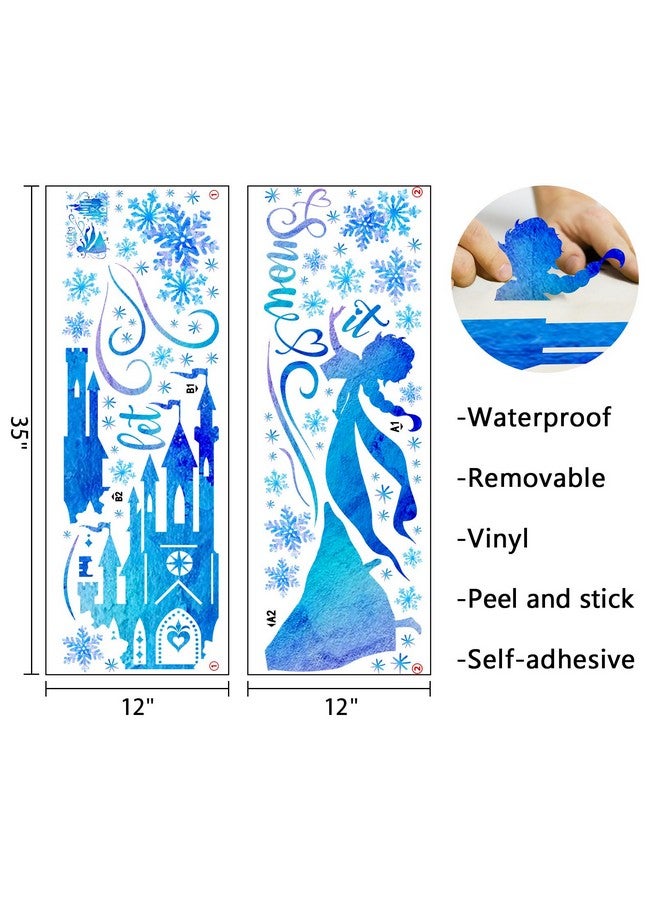 Mfault Winter Princess Frozen Castle Blue Wall Decals Stickers, Let It Snow Elsa Snowflake Nursery Christmas Decorations Girls Bedroom Art, Kids Toddlers Playroom Living Room Decor - Image 2