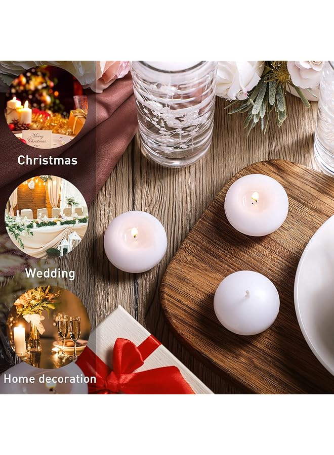 erorex 12 Pieces 1.65 Inch Floating Candles For Wedding Centerpiece Small Unscented Floating Candles Round Tea Lights Candles Metallic Smooth Wax Floating Disc Candles For Dinner Home Decor White - Image 3