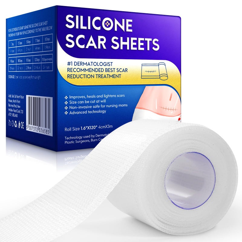 Tudiqe Silicone Scar Sheets 16 x 120 Clear Gel Silicone Scar Tape Invisible Medical Grade Scar Silicone Strips Transparent Advanced Removal Scar Patches for CSection Keloids Burn Acne