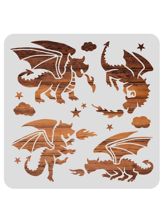 BENECREAT قالب بلاستيكي تنين 12X12" - قالب تنين من العصور الوسطى - قالب رسم بموضوع خيالي لتزيين الدفاتر والكتب اليدوية والحرف اليدوية وزينة الجدران والأرضيات - Image 1