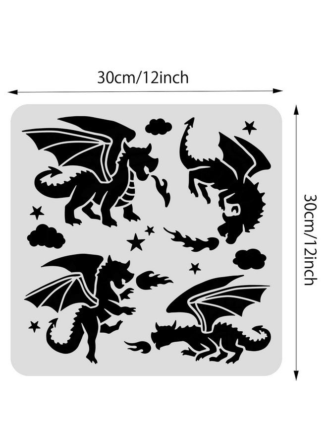 BENECREAT قالب بلاستيكي تنين 12X12" - قالب تنين من العصور الوسطى - قالب رسم بموضوع خيالي لتزيين الدفاتر والكتب اليدوية والحرف اليدوية وزينة الجدران والأرضيات - Image 2