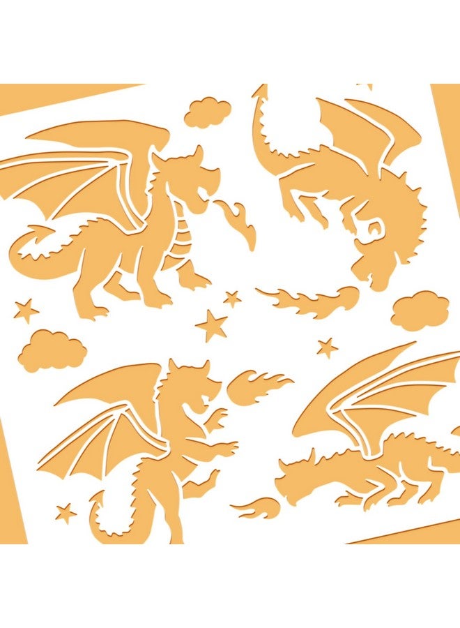 BENECREAT قالب بلاستيكي تنين 12X12" - قالب تنين من العصور الوسطى - قالب رسم بموضوع خيالي لتزيين الدفاتر والكتب اليدوية والحرف اليدوية وزينة الجدران والأرضيات - Image 4