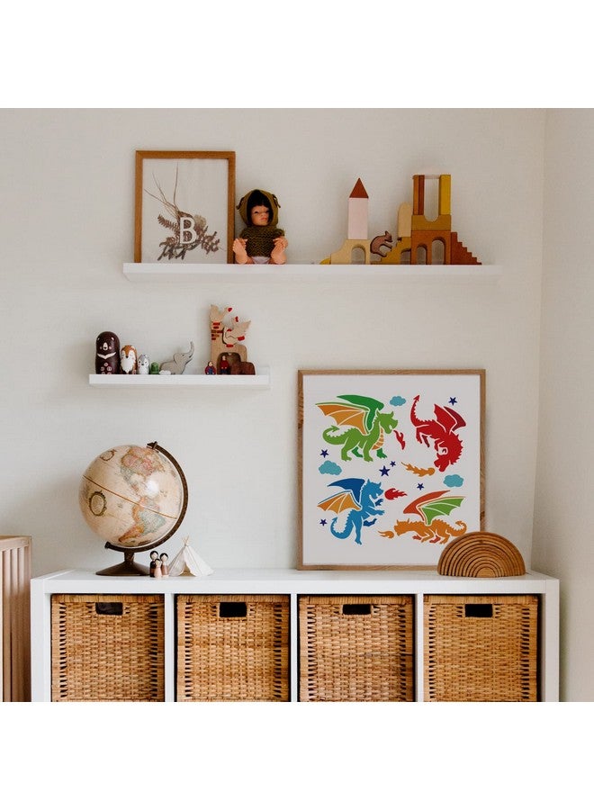 BENECREAT قالب بلاستيكي تنين 12X12" - قالب تنين من العصور الوسطى - قالب رسم بموضوع خيالي لتزيين الدفاتر والكتب اليدوية والحرف اليدوية وزينة الجدران والأرضيات - Image 5