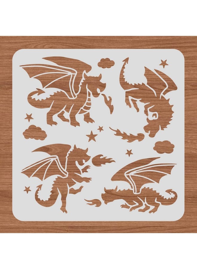BENECREAT قالب بلاستيكي تنين 12X12" - قالب تنين من العصور الوسطى - قالب رسم بموضوع خيالي لتزيين الدفاتر والكتب اليدوية والحرف اليدوية وزينة الجدران والأرضيات - Image 3
