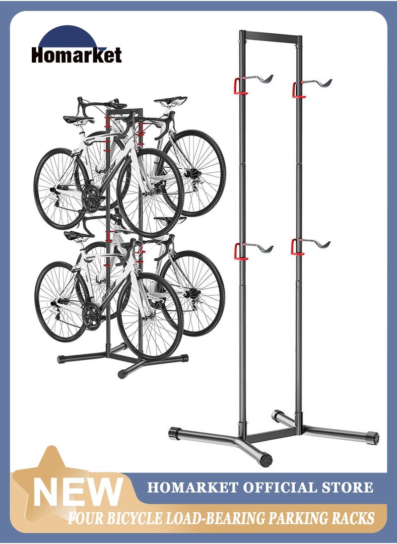 HomarKet 2-4 Bike Storage Rack Garage Max154lbs, Freestanding Indoor Bicycle Rack with Adjustable Hooks, Vertical Bike Floor Stand for Road, Mountain and Hybrid Bike, Black  - Image 1