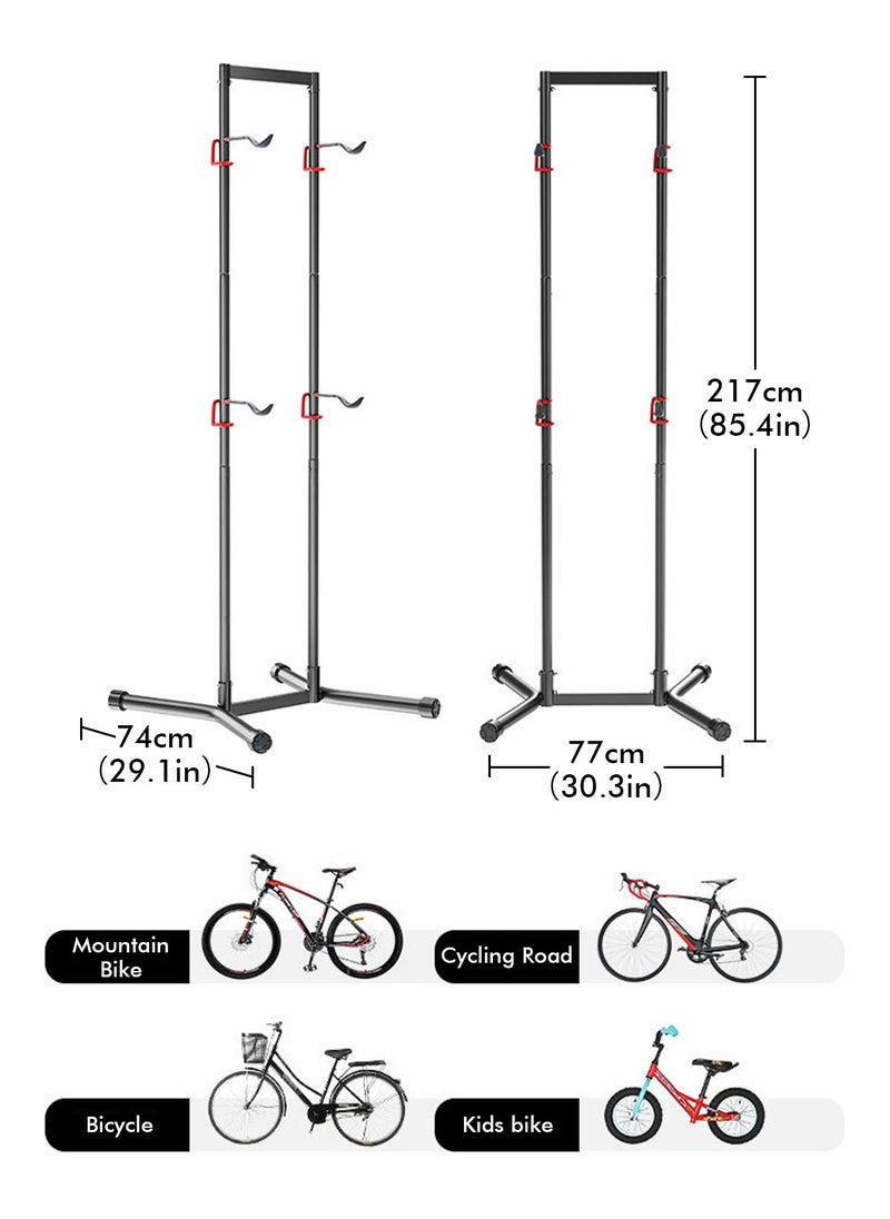 HomarKet 2-4 Bike Storage Rack Garage Max154lbs, Freestanding Indoor Bicycle Rack with Adjustable Hooks, Vertical Bike Floor Stand for Road, Mountain and Hybrid Bike, Black  - Image 2