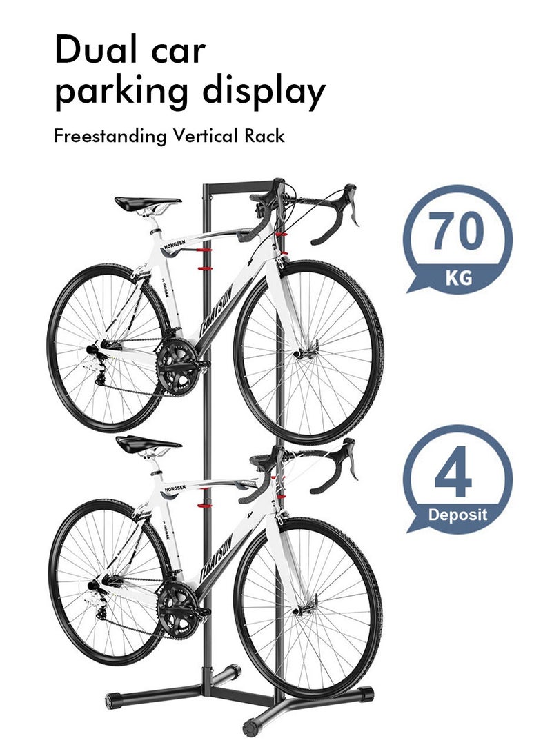 HomarKet 2-4 Bike Storage Rack Garage Max154lbs, Freestanding Indoor Bicycle Rack with Adjustable Hooks, Vertical Bike Floor Stand for Road, Mountain and Hybrid Bike, Black  - Image 3