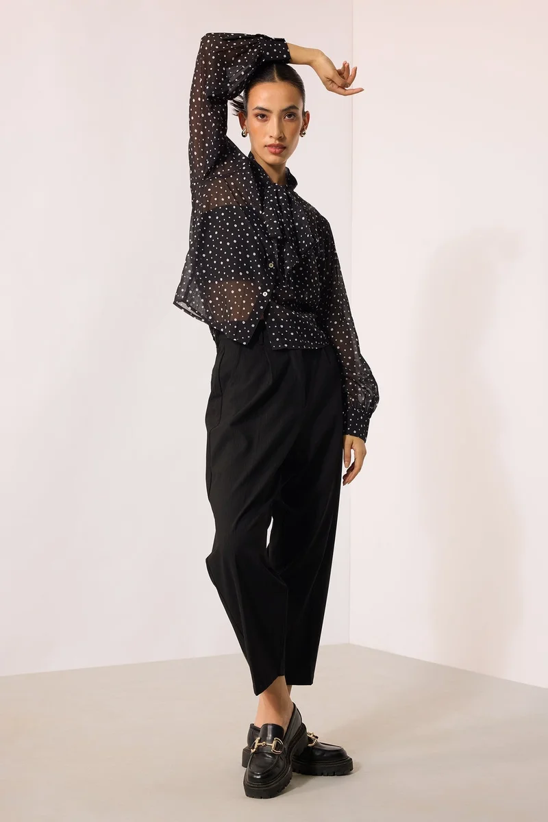 Virgio VIRGIO Georgette Polka Top With Tie-Up At Neck