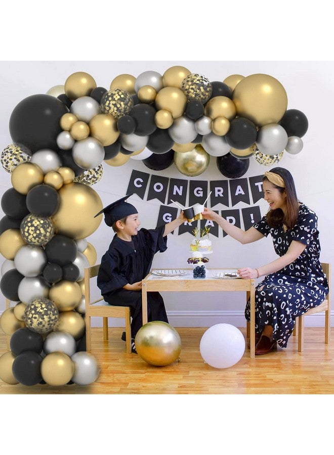 Janinus طقم قوس البالونات الأسود والذهبي بالونات معدنية ذهبية فضية سوداء 5/12/18 بوصة طقم قوس بالونات التخرج لحفلة عيد الميلاد زينة التخرج 2025 - Image 5
