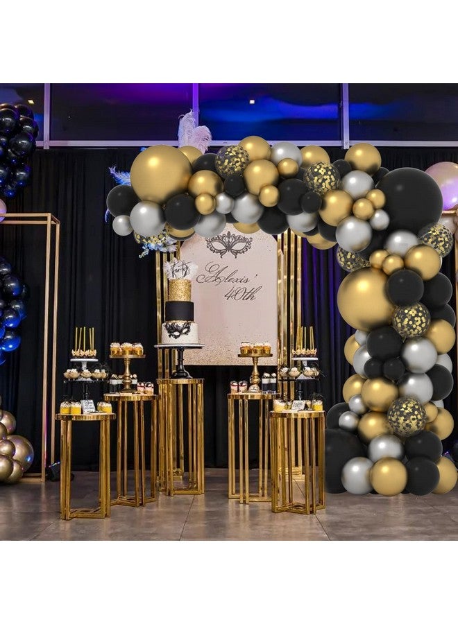 Janinus طقم قوس البالونات الأسود والذهبي بالونات معدنية ذهبية فضية سوداء 5/12/18 بوصة طقم قوس بالونات التخرج لحفلة عيد الميلاد زينة التخرج 2025 - Image 2
