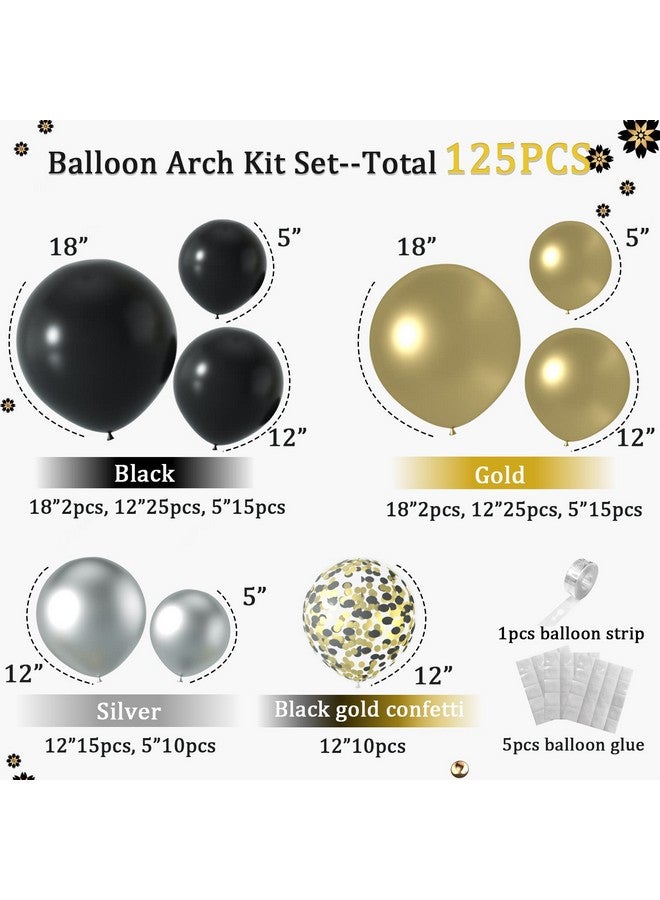 Janinus طقم قوس البالونات الأسود والذهبي بالونات معدنية ذهبية فضية سوداء 5/12/18 بوصة طقم قوس بالونات التخرج لحفلة عيد الميلاد زينة التخرج 2025 - Image 3