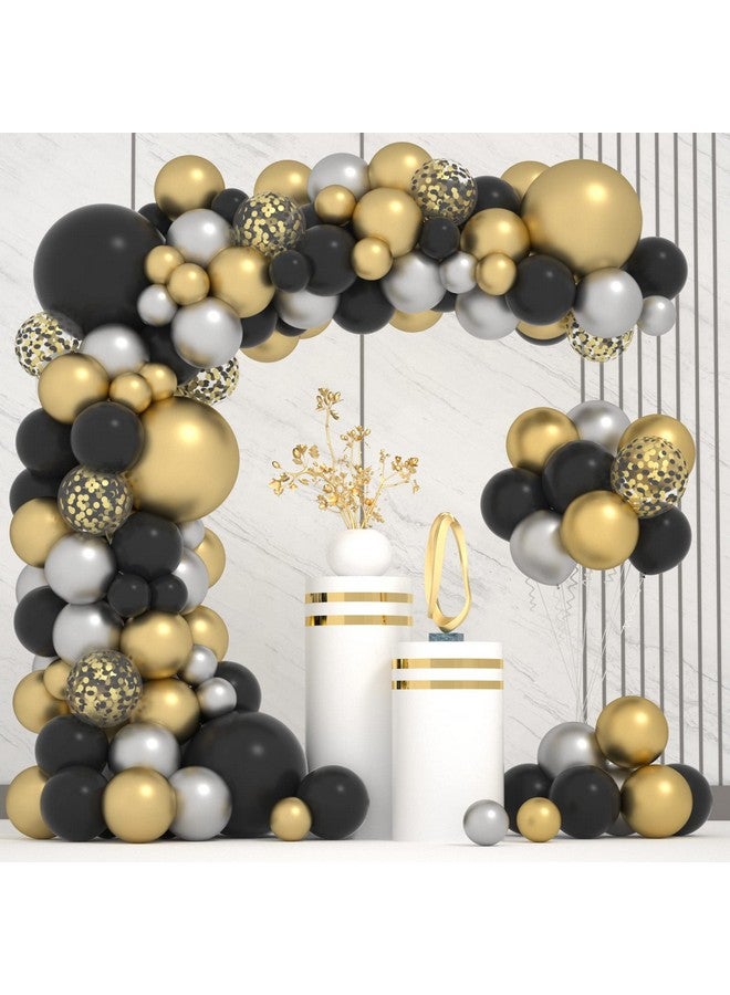 Janinus طقم قوس البالونات الأسود والذهبي بالونات معدنية ذهبية فضية سوداء 5/12/18 بوصة طقم قوس بالونات التخرج لحفلة عيد الميلاد زينة التخرج 2025 - Image 1