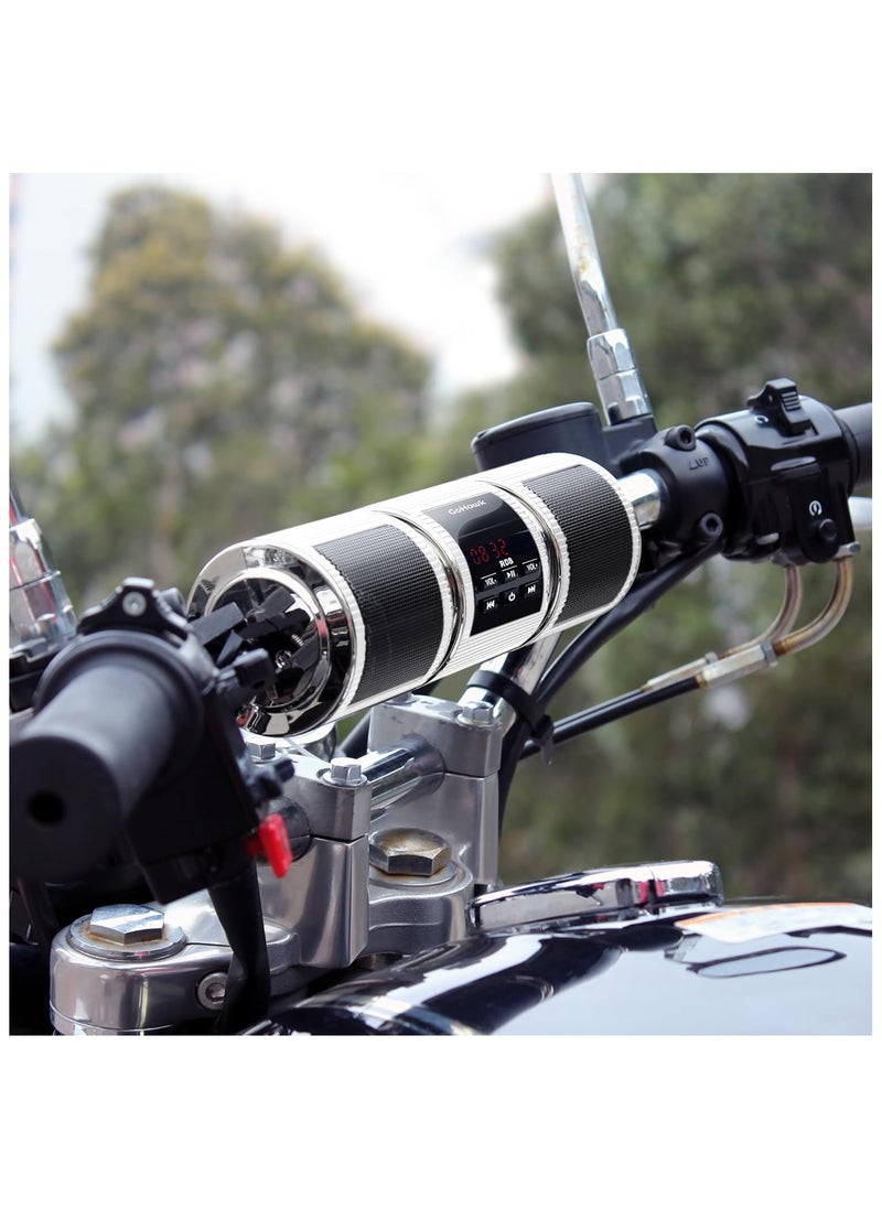 Generic - Waterproof Bluetooth Motorcycle Stereo Speakers - Handlebar Mount Audio System with MP3 Player, Amplifier, USB, microSD, FM Radio, AUX for Scooter, ATV, UTV, Jet Ski, 7/8-1.25 in. Handlebar Compatibility - Image 1