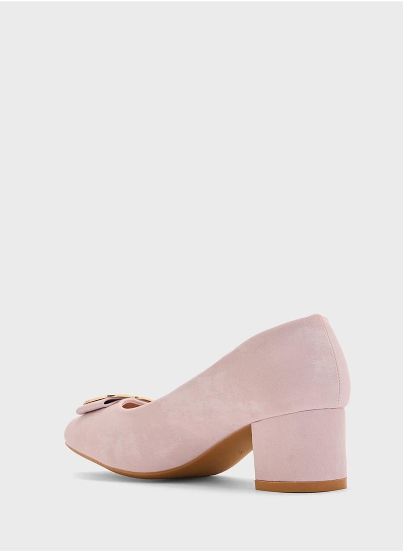 Pink Step Low Block Heeled Pump  - Image 3