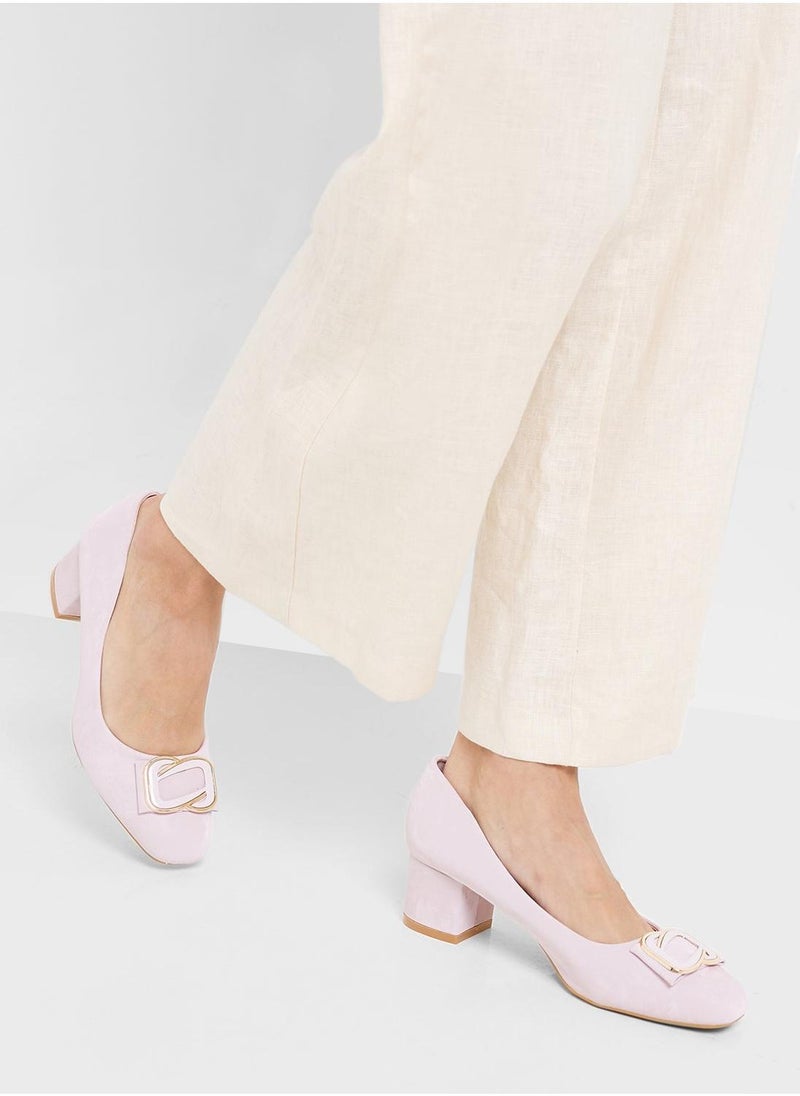 Pink Step Low Block Heeled Pump  - Image 5