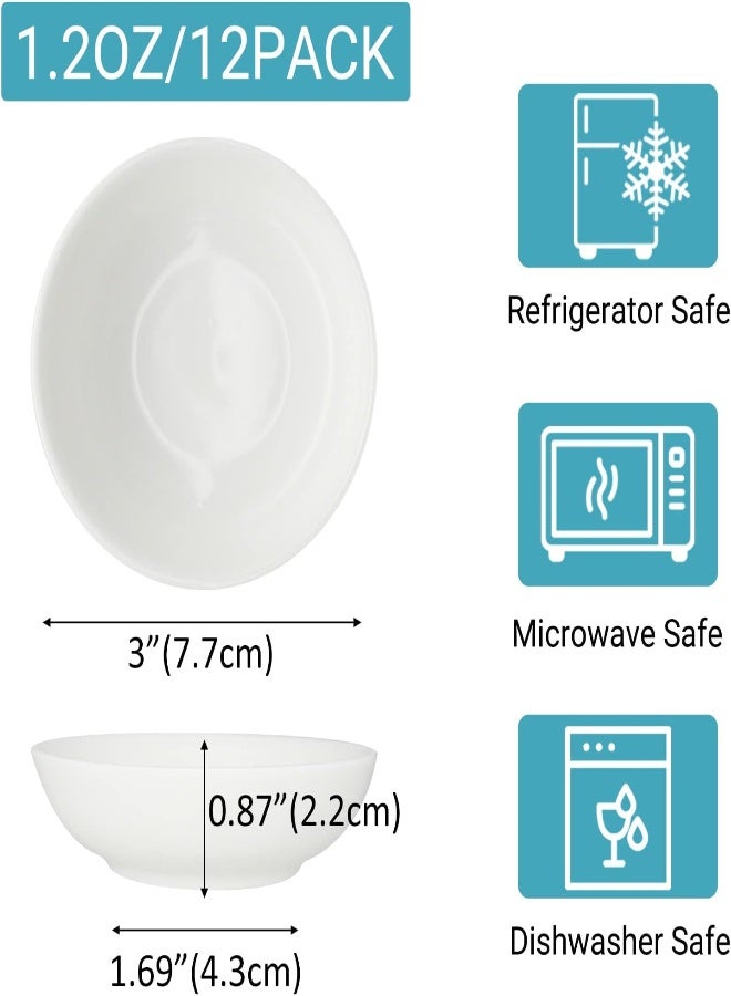 AKDC مجموعة من 12 وعاء غمس صغير من Belinlen، أطباق وأوعية صلصة غمس سعة 1.2 أونصة، أطباق صلصة الصويا الخزفية، أطباق تقديم صغيرة من البورسلين لصلصة الطماطم، وصلصة الصويا، والخل، والشواء (أبيض) - Image 2