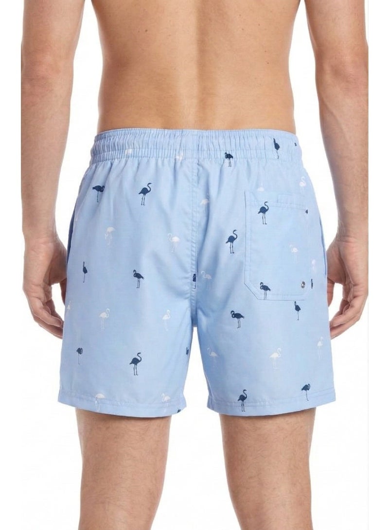 Pavone Men's Summer Swim Shorts – Light Blue Flamingo Print - Image 4