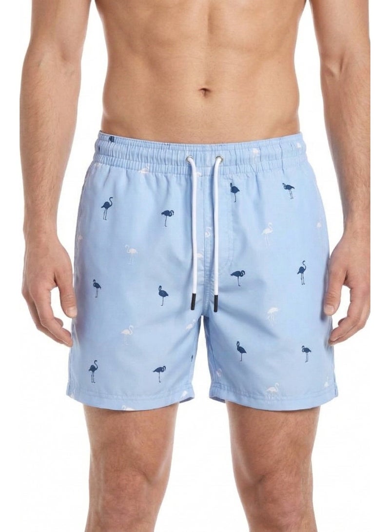 Pavone Men's Summer Swim Shorts – Light Blue Flamingo Print - Image 1