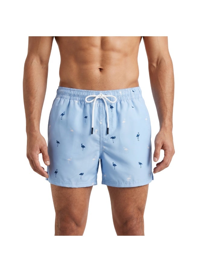 Pavone Men's Summer Swim Shorts – Light Blue Flamingo Print - Image 2