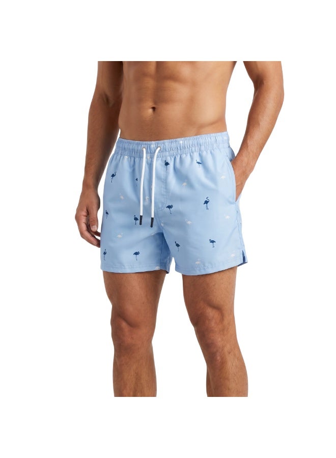 Pavone Men's Summer Swim Shorts – Light Blue Flamingo Print - Image 3